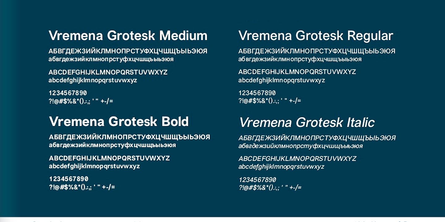 Beispiel einer Vremena Grotesk Regular-Schriftart