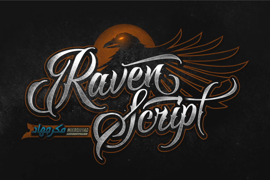 Beispiel einer Raven Script Regular-Schriftart