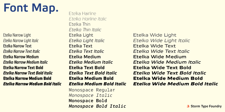 Beispiel einer Etelka  Monospace Pro Italic-Schriftart