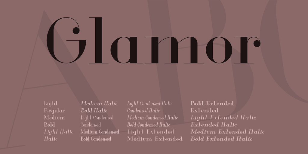 Beispiel einer Glamor Light Condensed Italic-Schriftart