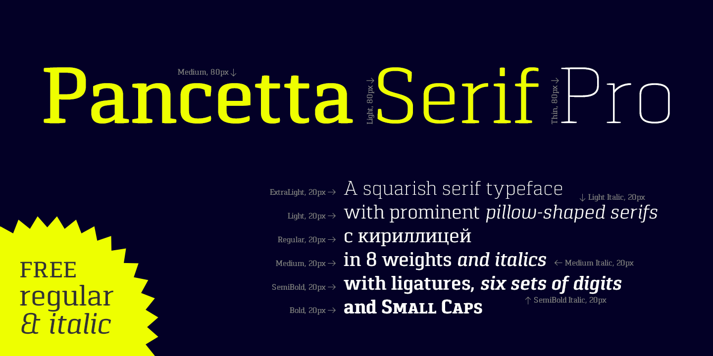 Beispiel einer Pancetta Serif Pro Regular-Schriftart