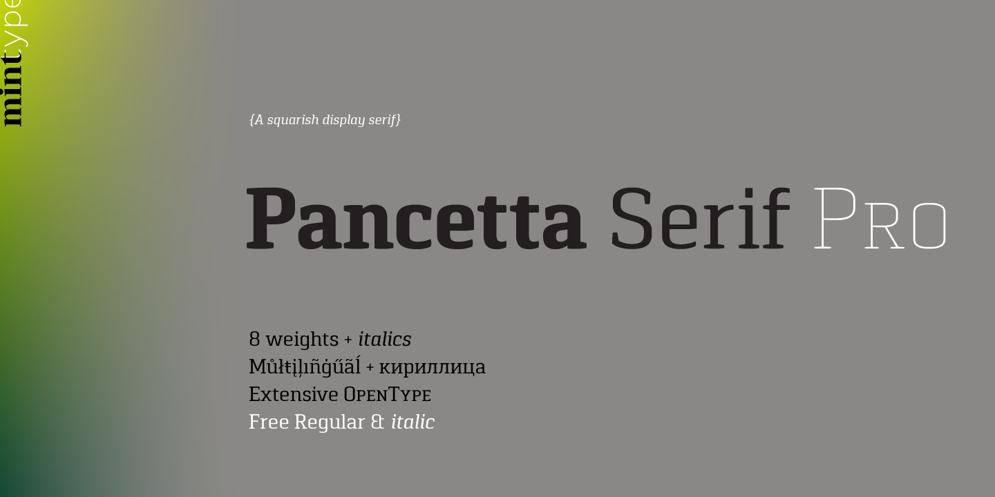 Beispiel einer Pancetta Serif Pro-Schriftart