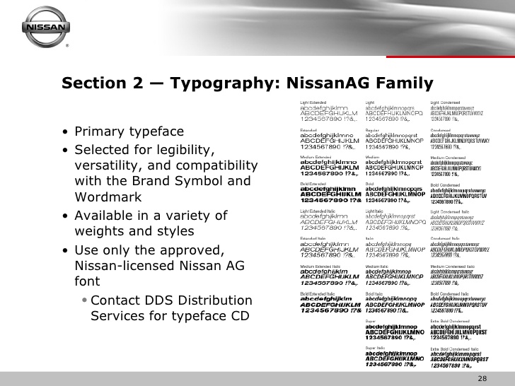 Beispiel einer Nissan AG Medium-Schriftart