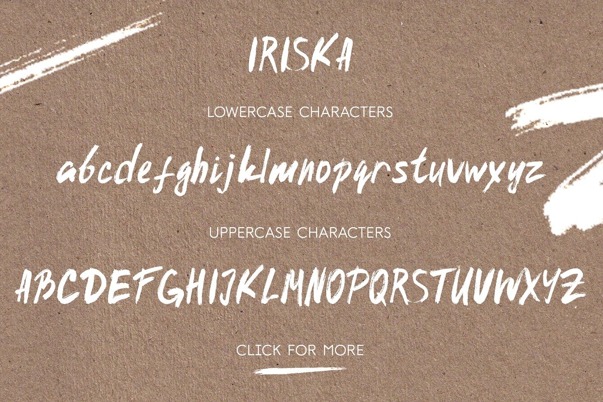 Beispiel einer Iriska Brush Regular-Schriftart