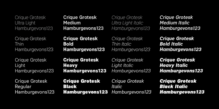 Beispiel einer Crique Grotesk Medium-Schriftart