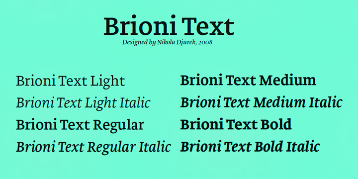 Beispiel einer Brioni Text Medium Italic-Schriftart