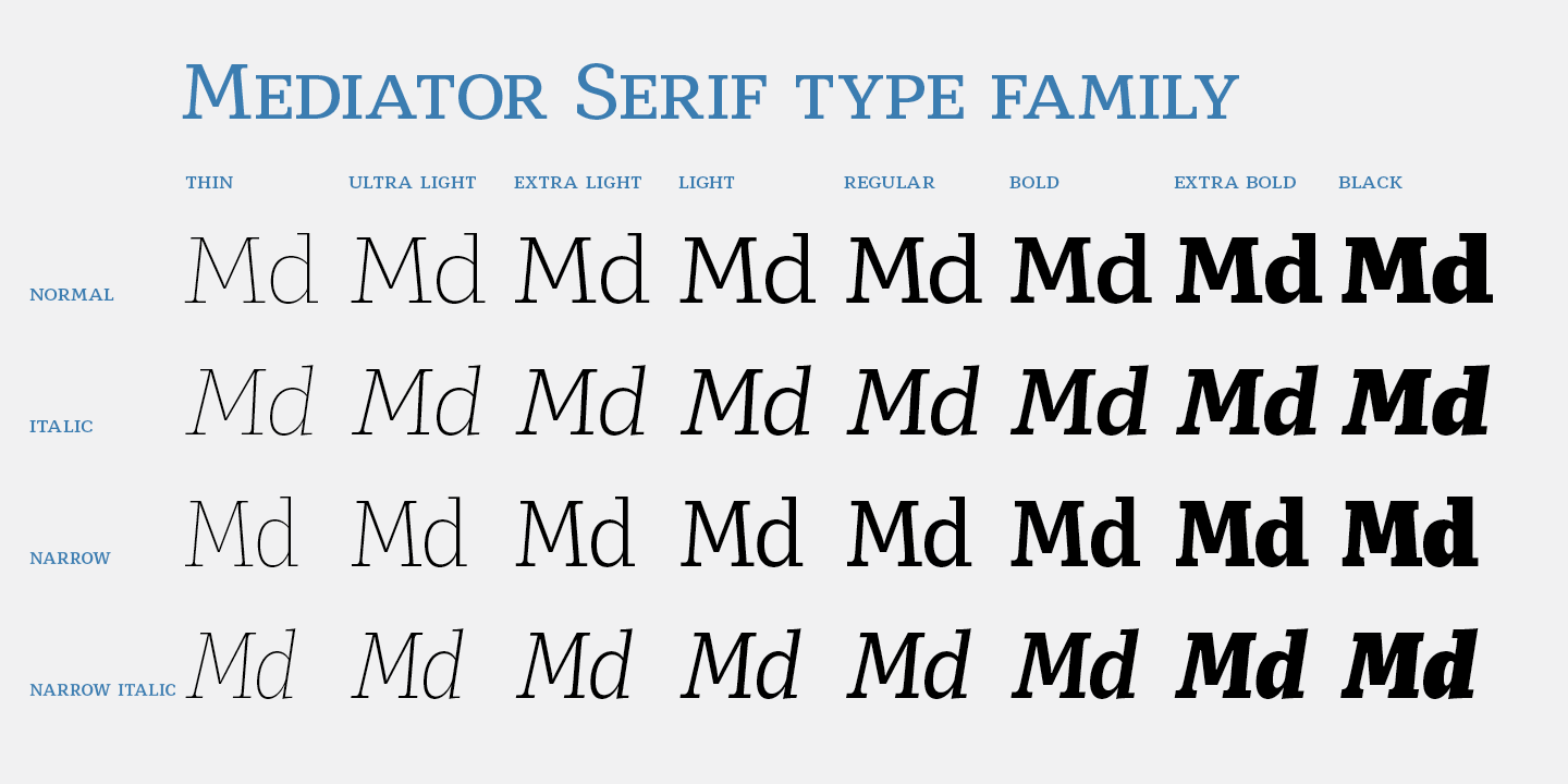 Beispiel einer Mediator Serif Ultra Light Ital-Schriftart