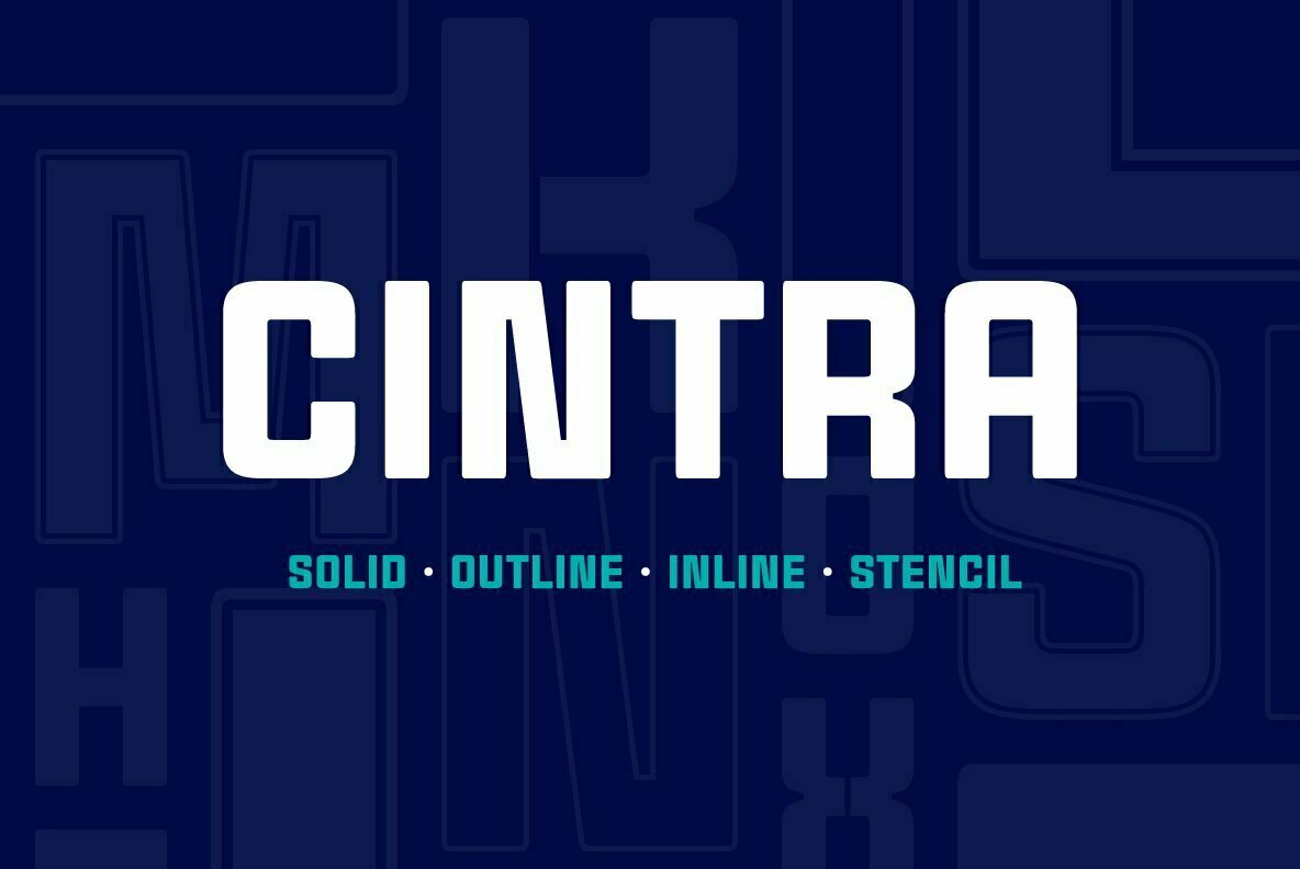 Beispiel einer Cintra Inline Оutline Unicase-Schriftart