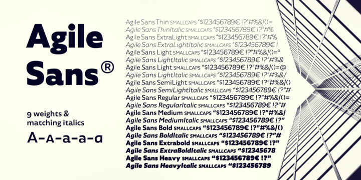 Beispiel einer Agile Sans Medium Italic-Schriftart