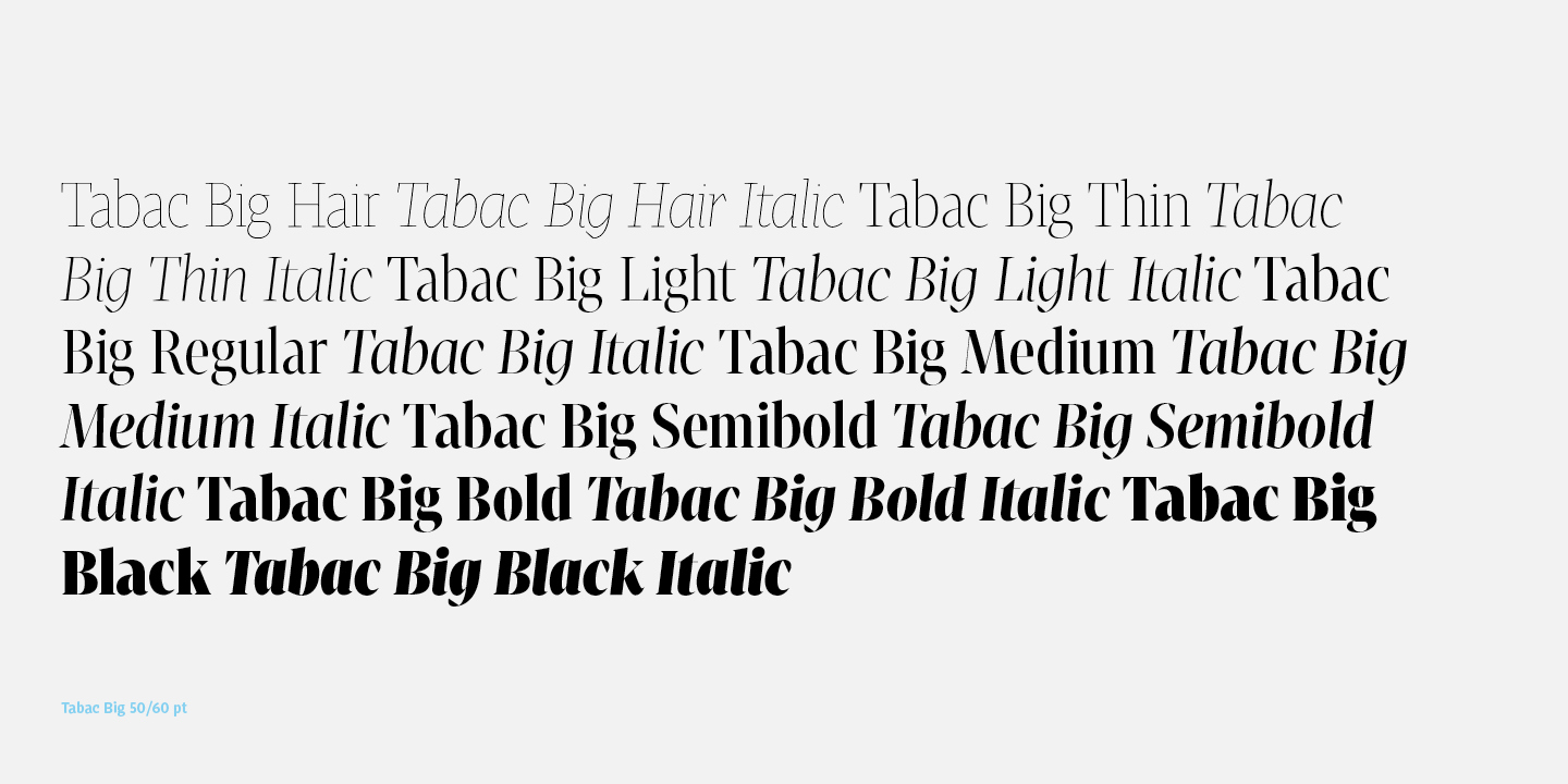 Beispiel einer Tabac Big Medium Italic-Schriftart