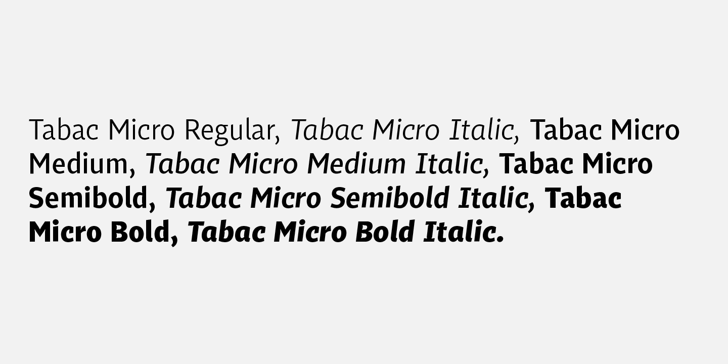 Beispiel einer Tabac Micro SemiBold Italic-Schriftart