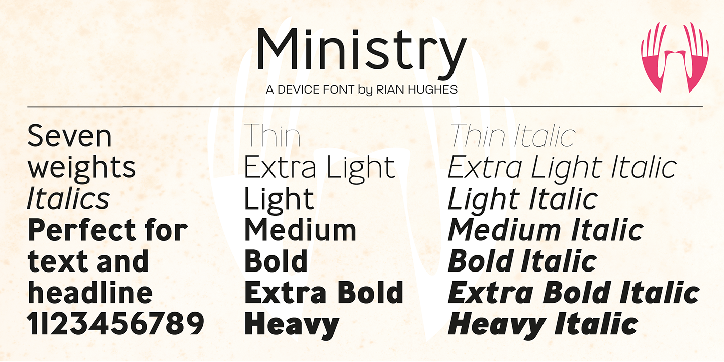 Beispiel einer Ministry Extra Bold-Schriftart