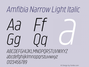 Beispiel einer Amfibia Narrow Book Narrow Italic-Schriftart