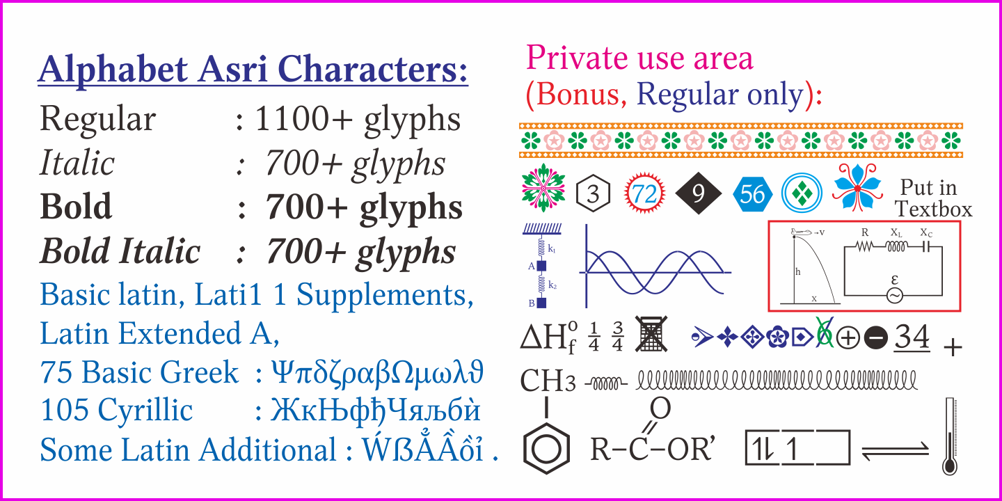 Beispiel einer Alphabet Asri Bold Italic-Schriftart