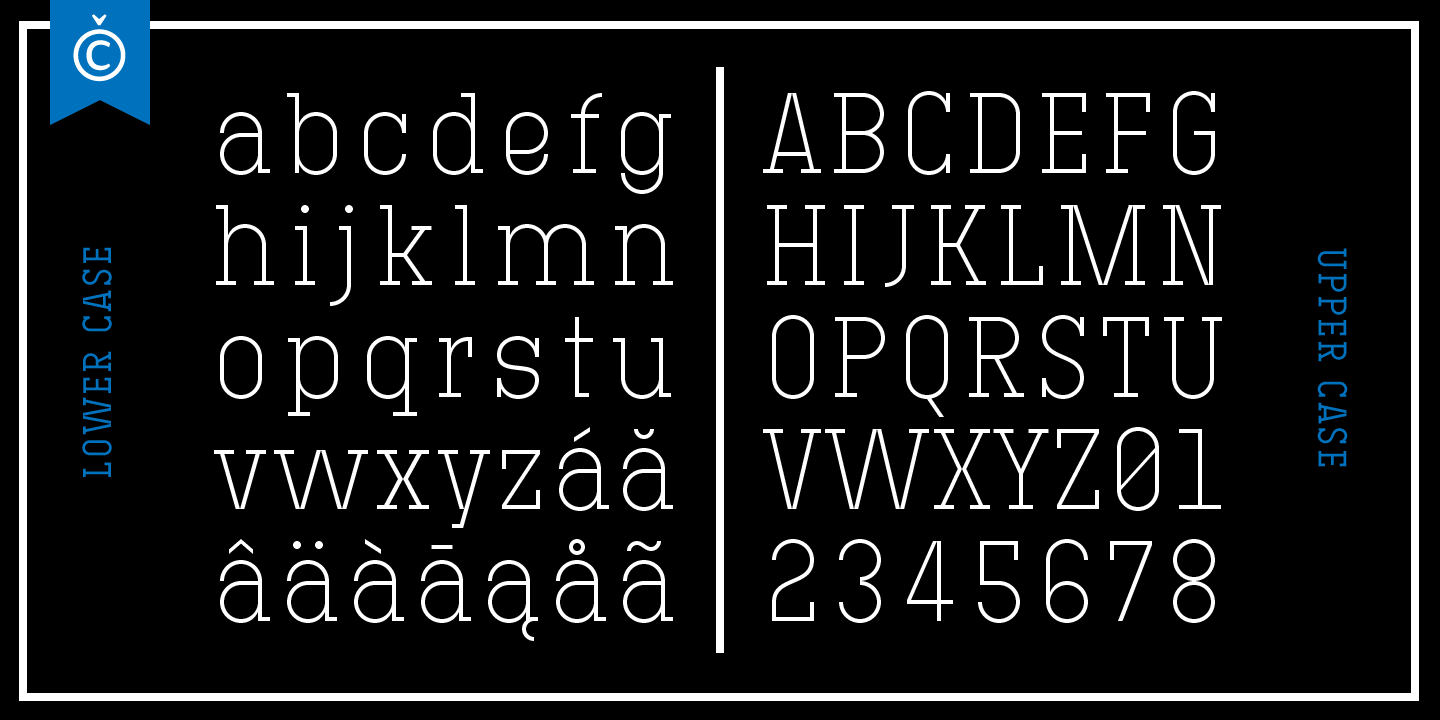 Beispiel einer Technik Serif 50-Schriftart