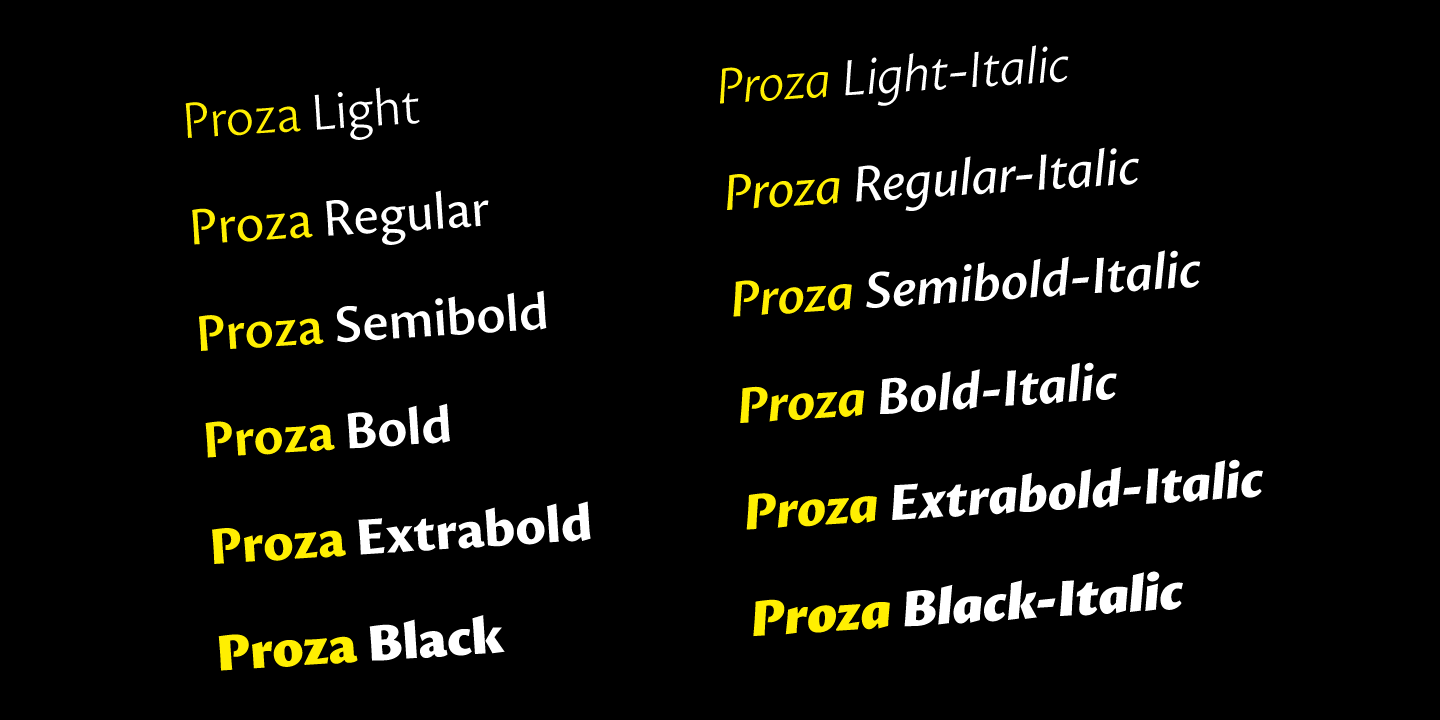 Beispiel einer Proza Extra Bold Italic-Schriftart