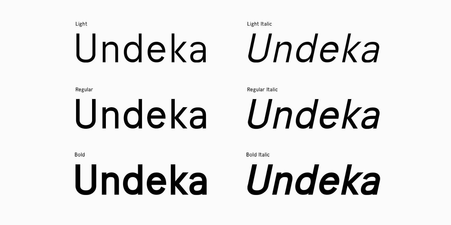 Beispiel einer Undeka Italic-Schriftart