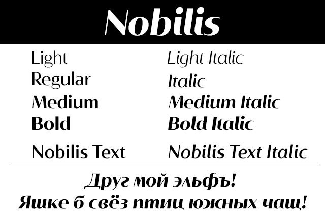 Beispiel einer Nobilis Bold Italic-Schriftart