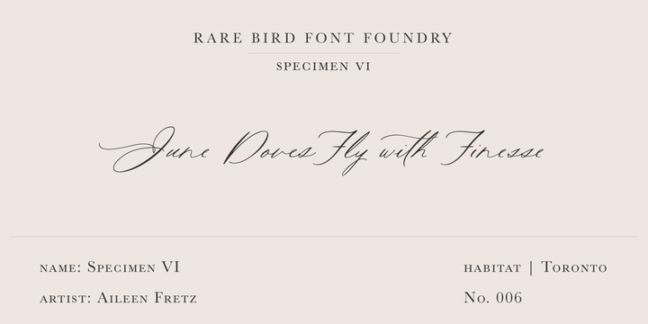 Beispiel einer Rare Bird Specimen VI-Schriftart