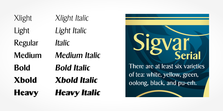 Beispiel einer Sigvar Serial  Extra Light Italic-Schriftart