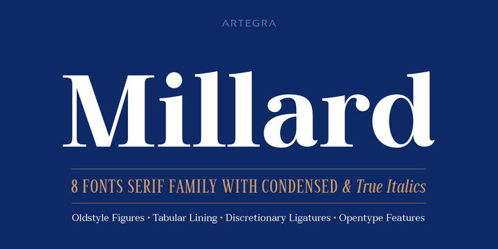 Beispiel einer Millard Condensed Bold Italic-Schriftart