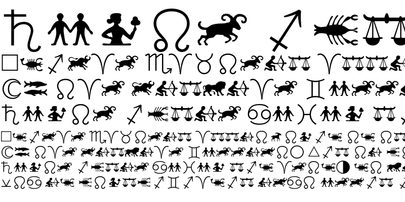 Beispiel einer Linotype Astrology Pi 1-Schriftart