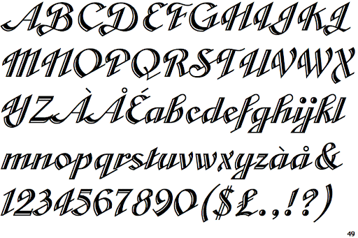 Beispiel einer Cabarga Cursiva-Schriftart