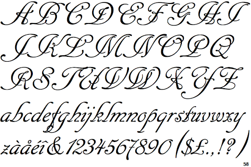 Beispiel einer Cancellaresca Script-Schriftart
