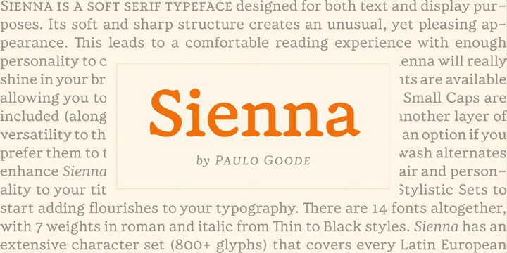 Beispiel einer Sienna Italic-Schriftart