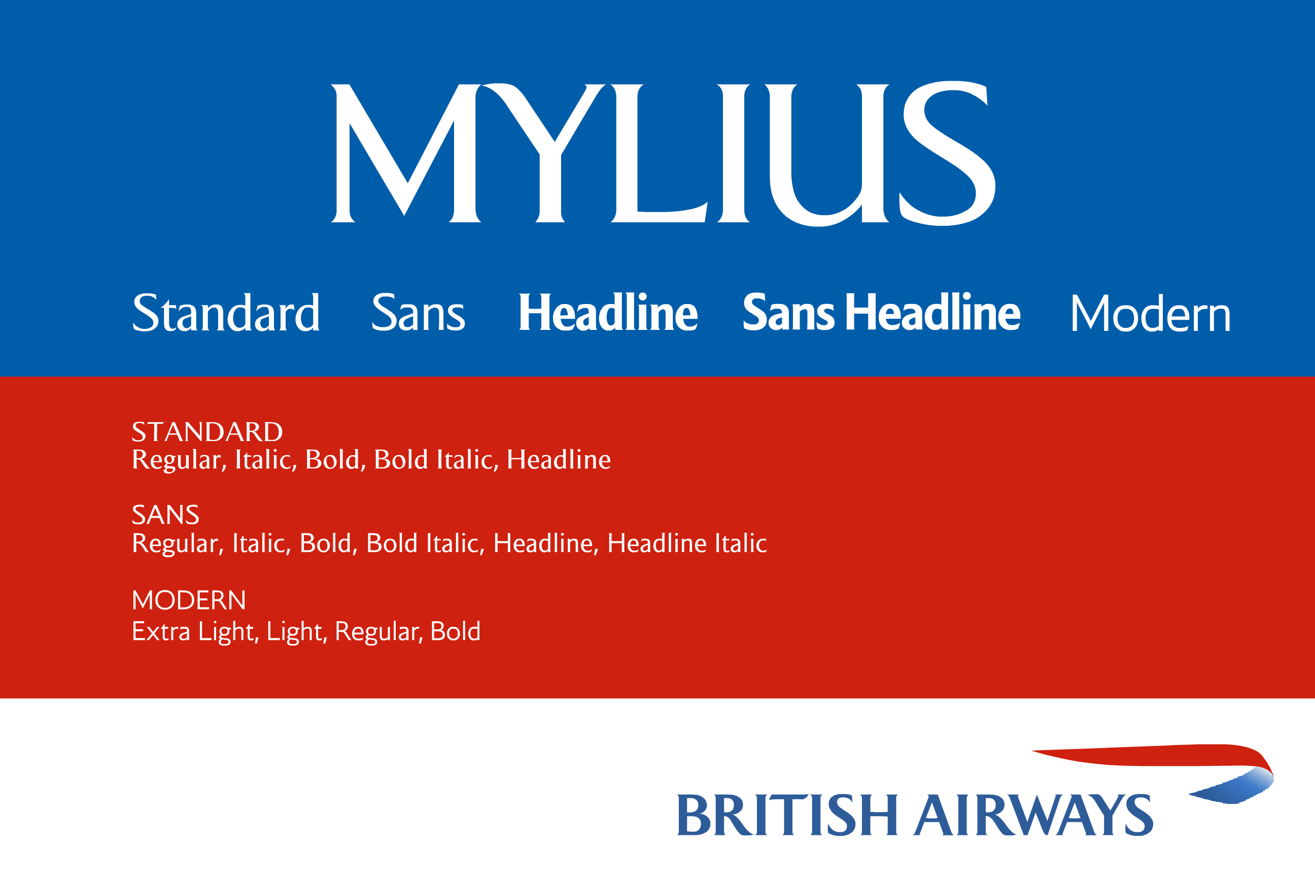 Beispiel einer Mylius (British Airways) Italic-Schriftart