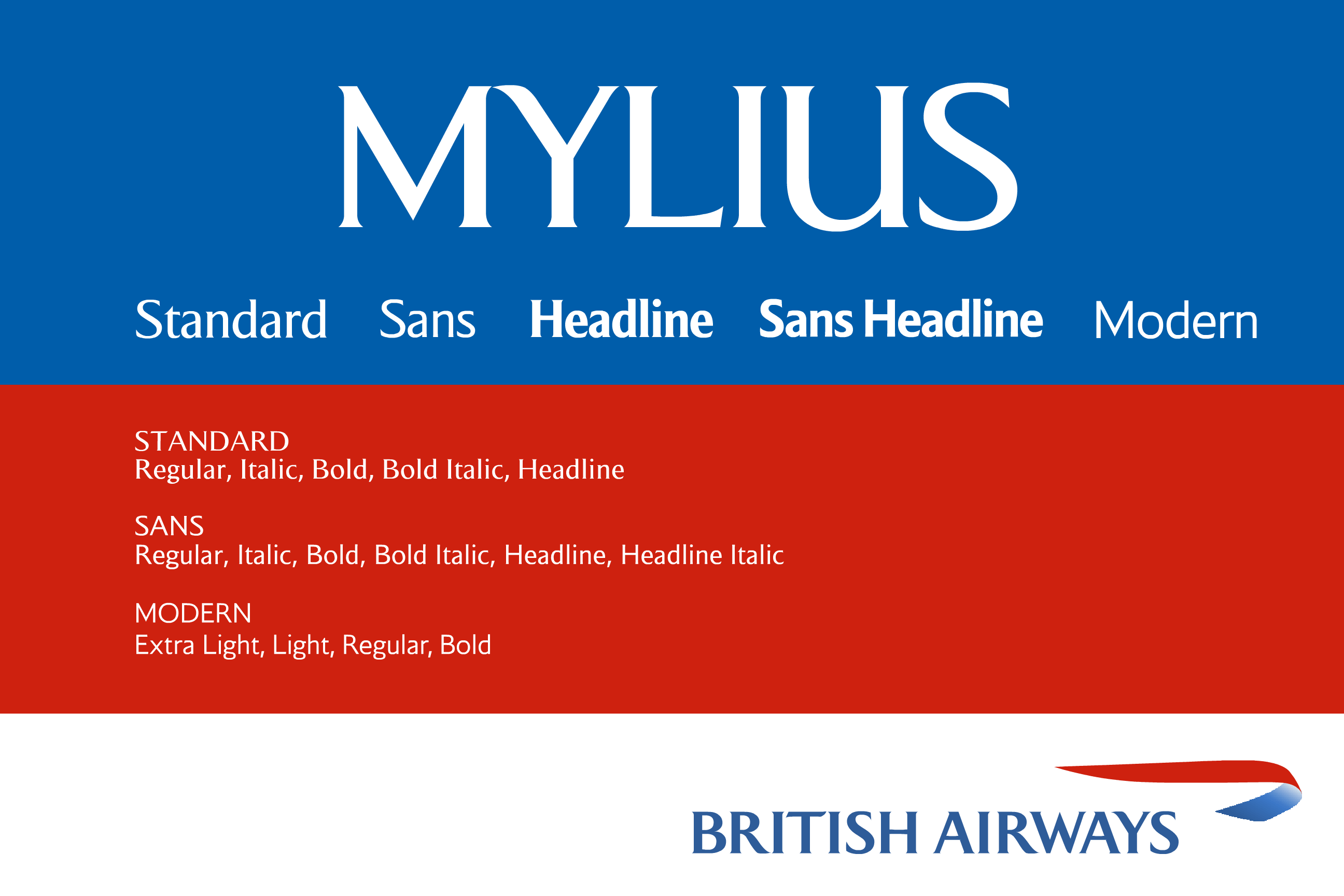 Beispiel einer Mylius Modern (British Airways)-Schriftart