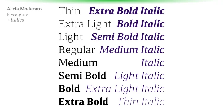 Beispiel einer Accia Moderato Light-Schriftart