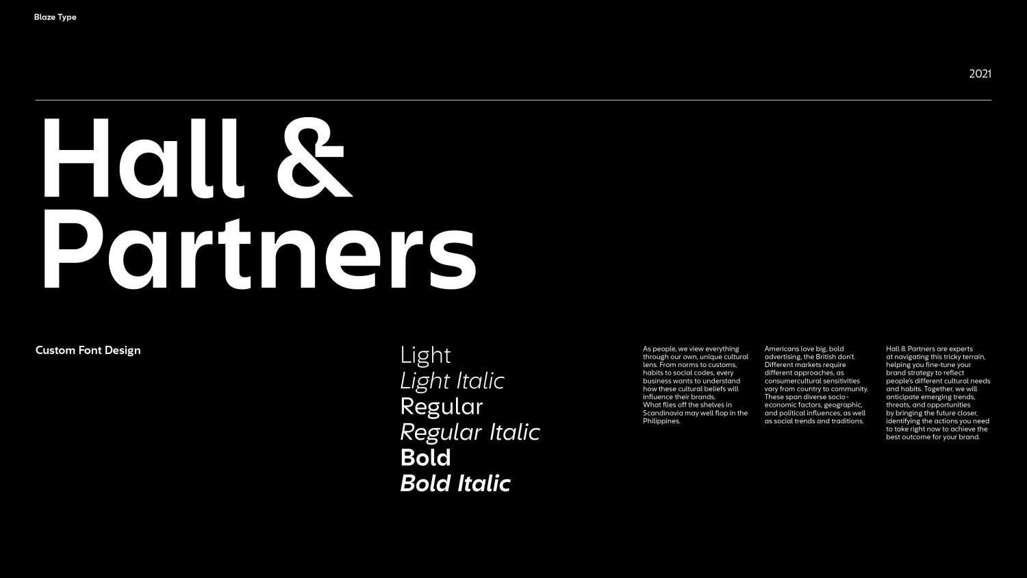 Beispiel einer Hall and Partners Bold Italic-Schriftart