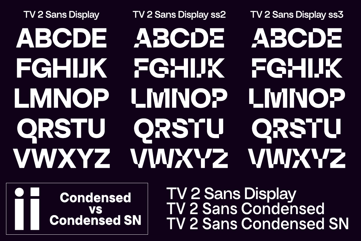 Beispiel einer TV 2 Condensed SN Medium-Schriftart