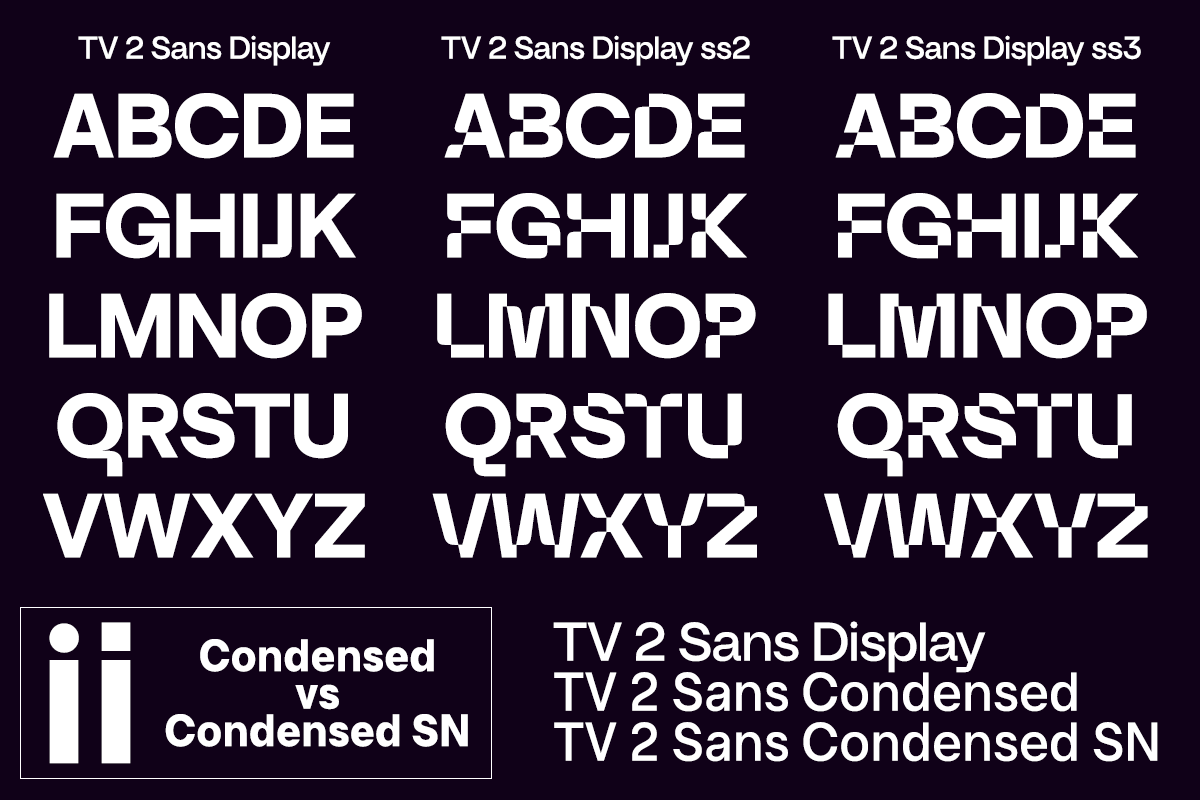 Beispiel einer TV 2 Sans Condensed Bold-Schriftart