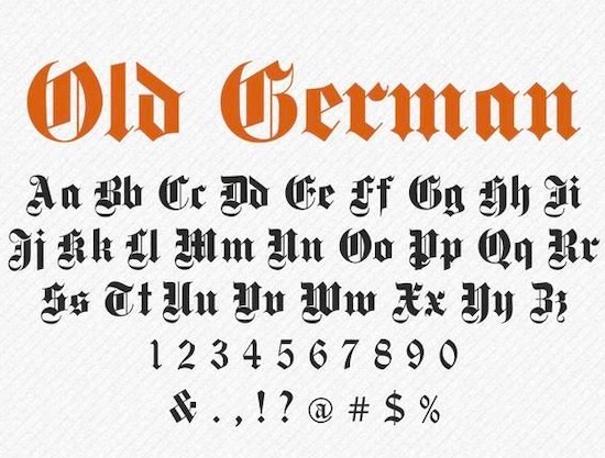 Beispiel einer Old German Regular-Schriftart