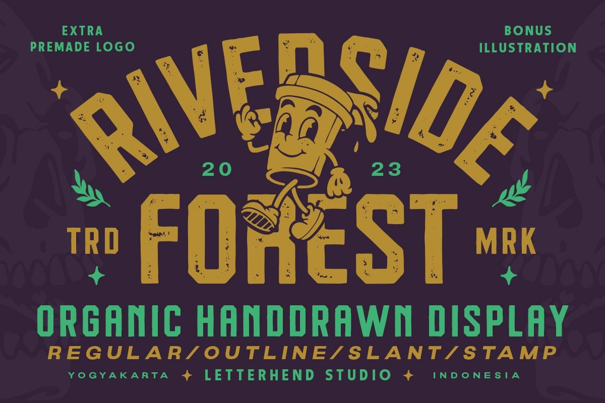 Beispiel einer Riverside Forest Slant Stamp-Schriftart