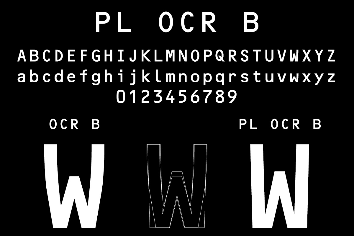 Beispiel einer PL OCR B Regular-Schriftart