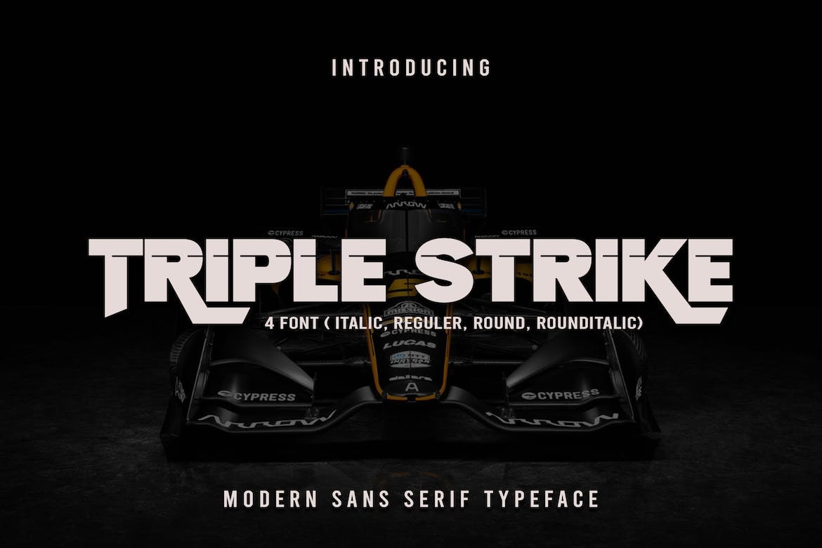 Beispiel einer Triplestrike Regular-Schriftart