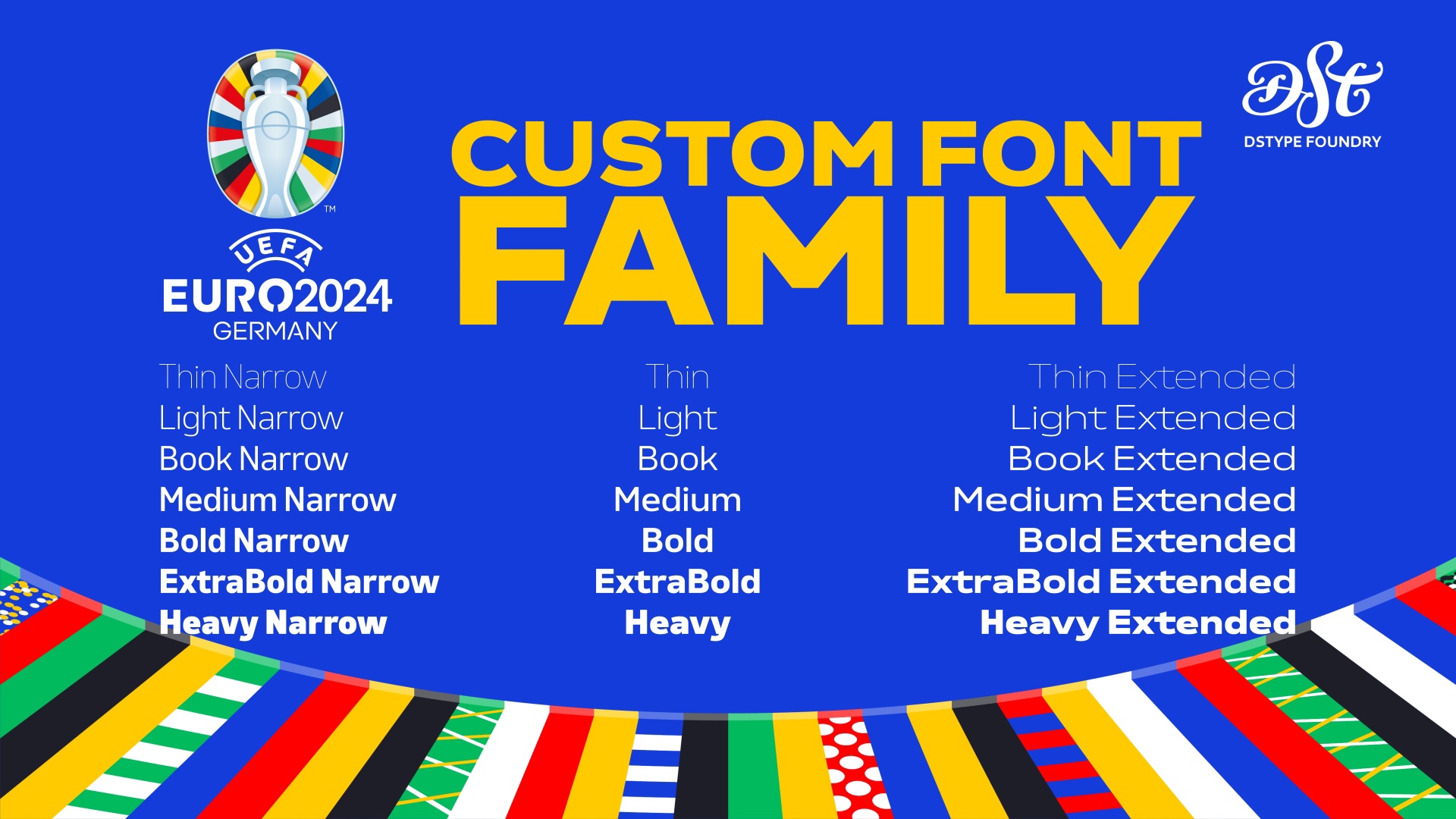 Beispiel einer UEFA Euro 2024 custom Light Narrow-Schriftart