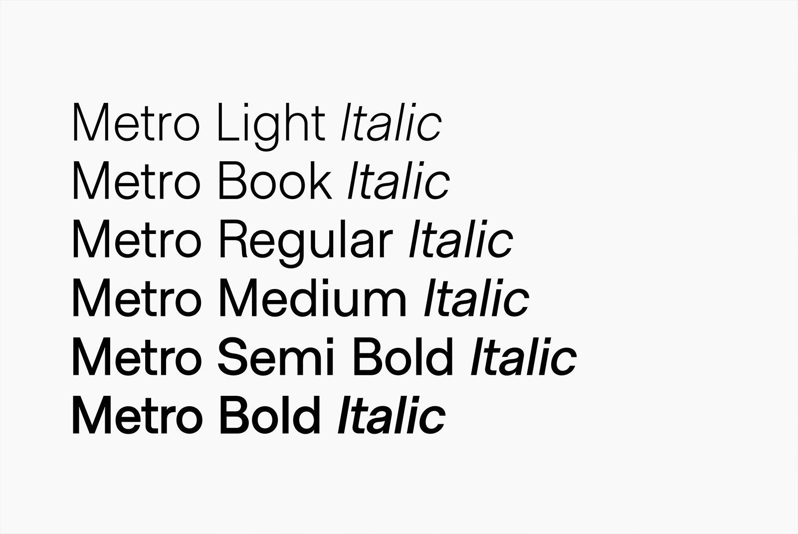 Beispiel einer Metro Sans LightI talic-Schriftart