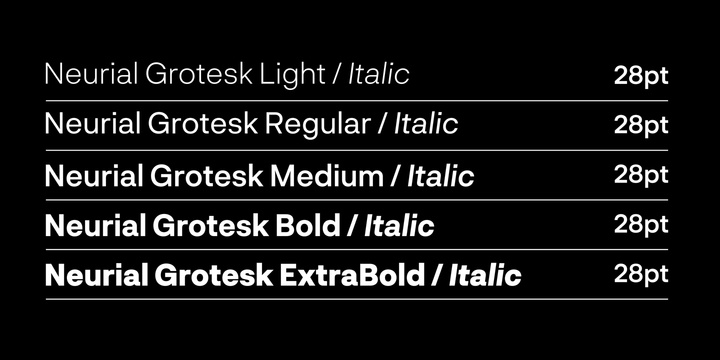 Beispiel einer Neurial Grotesk Bold Italic-Schriftart