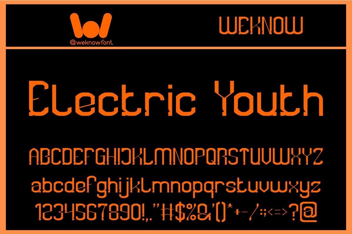 Beispiel einer Electric Youth Hollow-Schriftart