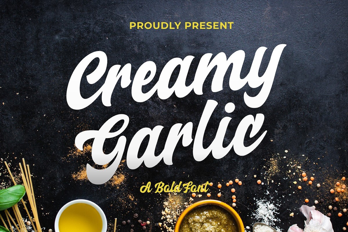 Beispiel einer Creamy Garlic Script-Schriftart