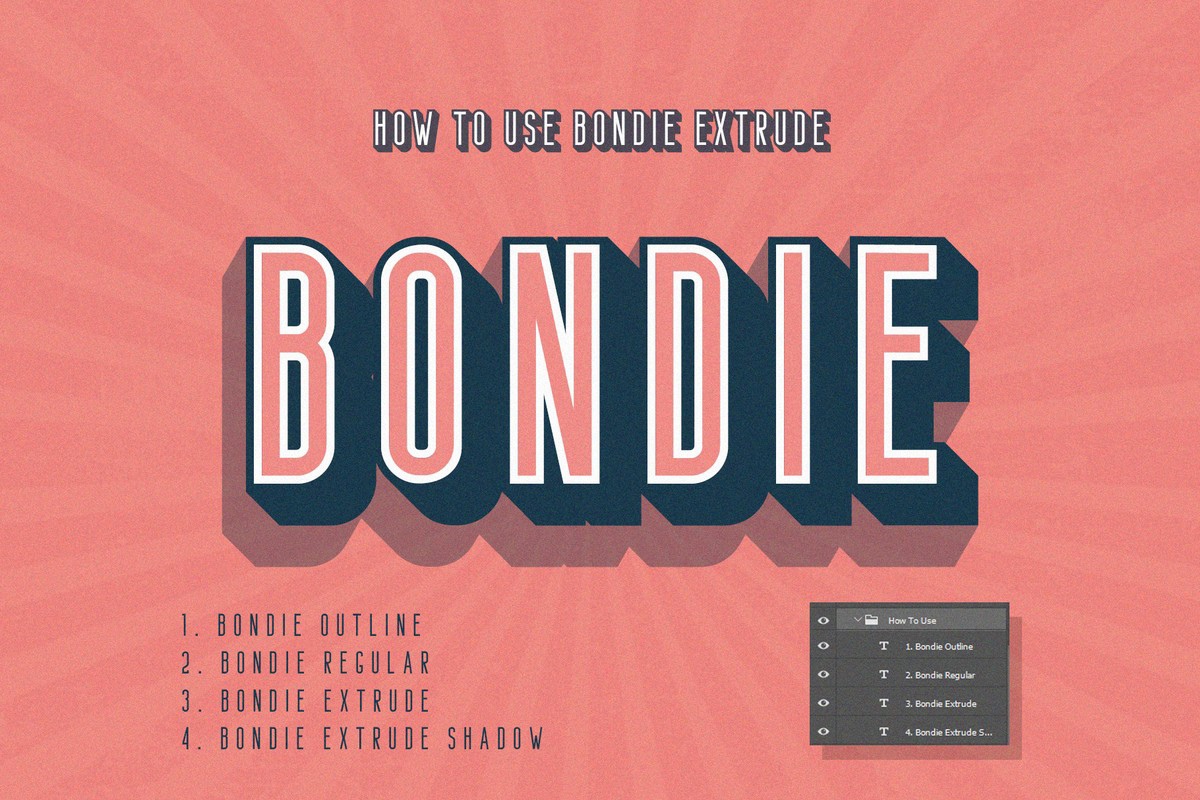 Beispiel einer Bondie Extrude Outline-Schriftart