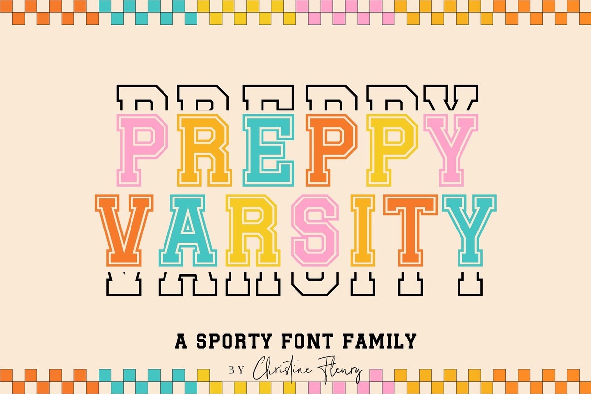 Beispiel einer CF-Preppy Varsity Outline-Schriftart