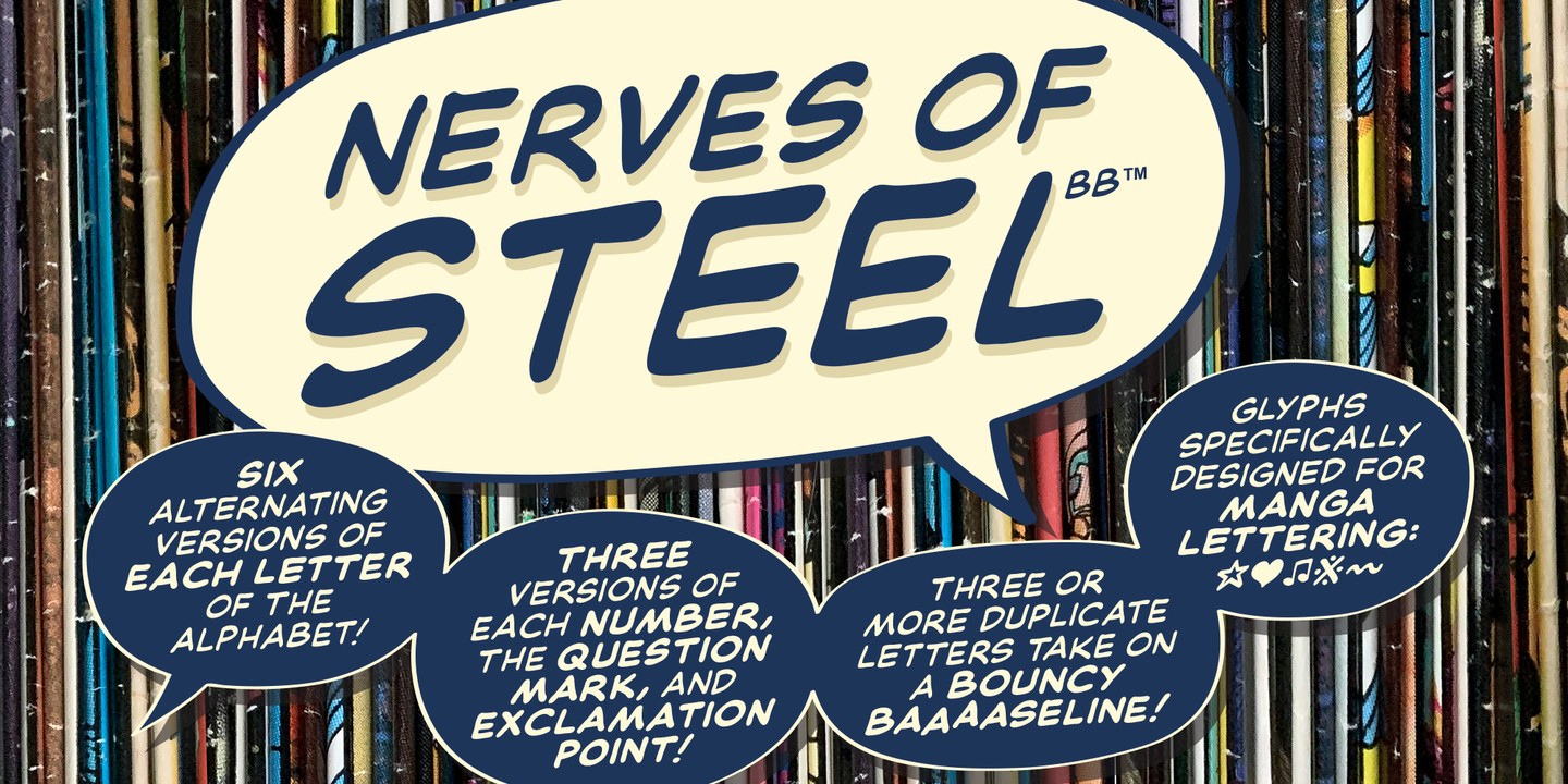 Beispiel einer Nerves of Steel BB Italic-Schriftart