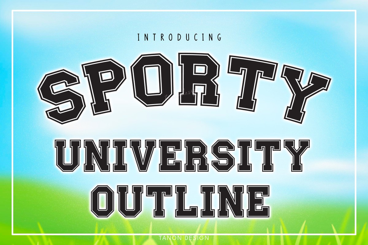 Beispiel einer Sporty University Outline Regular-Schriftart