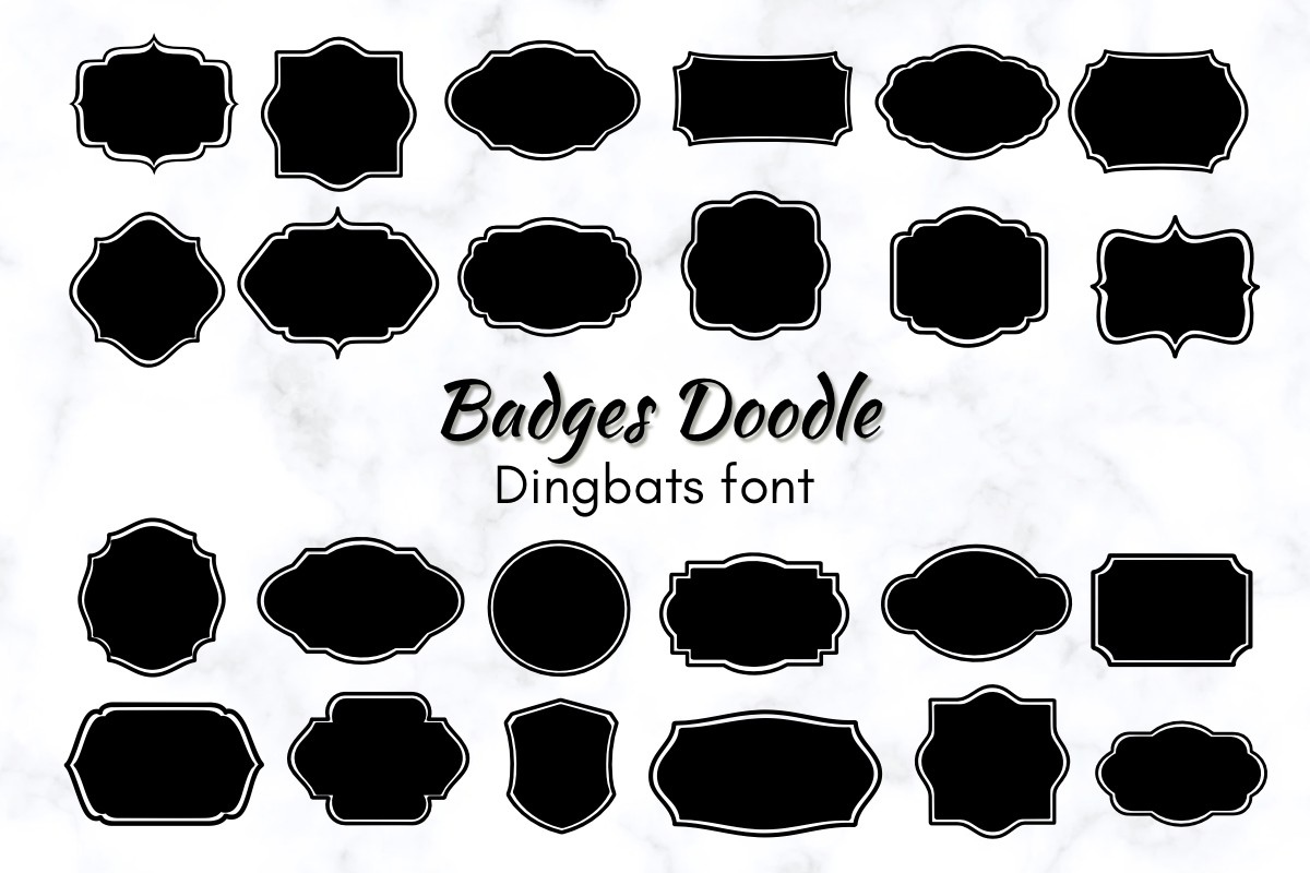 Beispiel einer Badges Doodle Regular-Schriftart