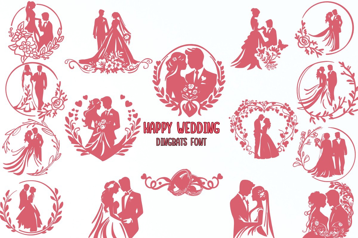 Beispiel einer Happy Wedding-Schriftart